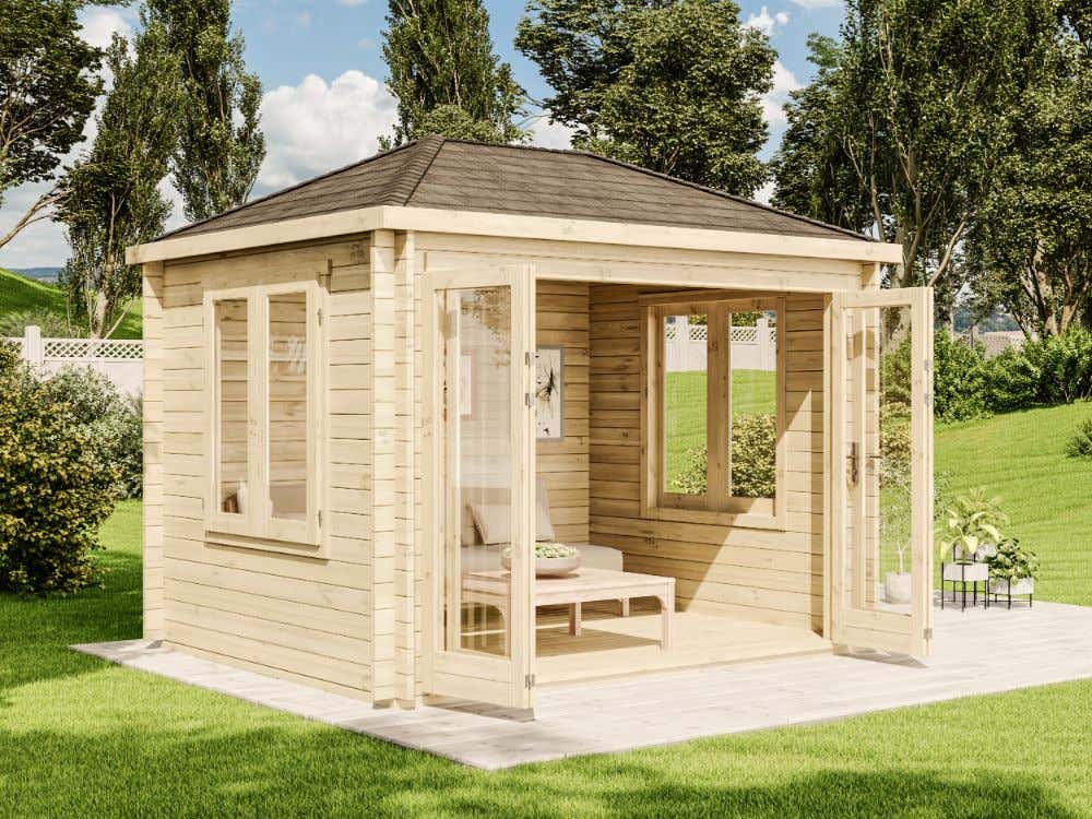 16% Rabatt! Gartenhaus Summertime mit großer Falttür | 3x3m Unkategorisiert online kaufen