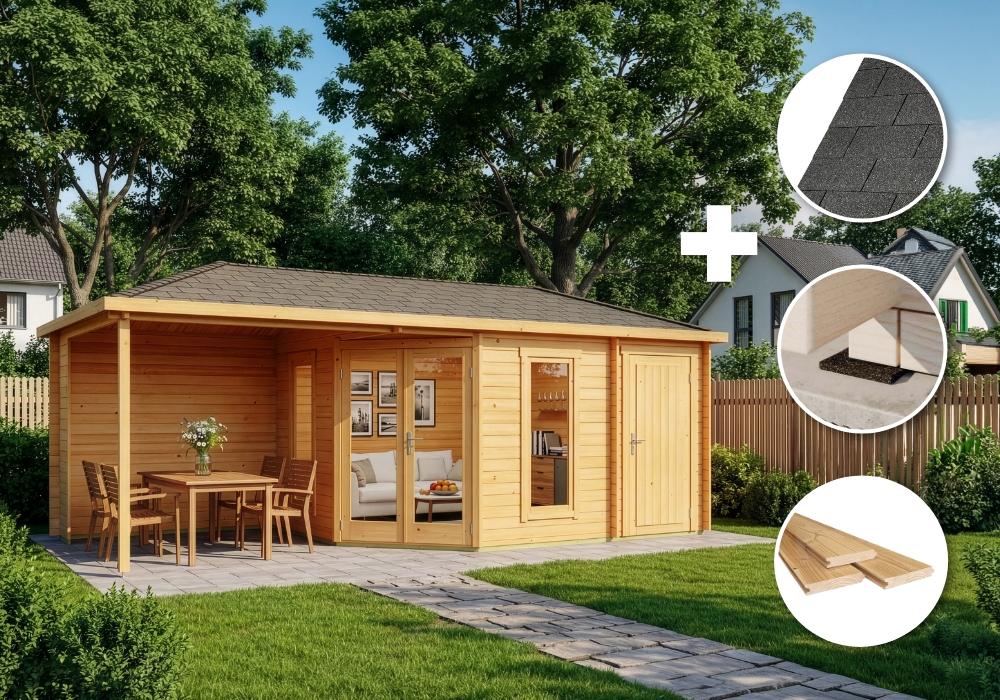 6% Rabatt! ECO Set - 5-Eck Gartenhaus Liwa mit Anbau - imprägniert | 7x3m Unkategorisiert online kaufen