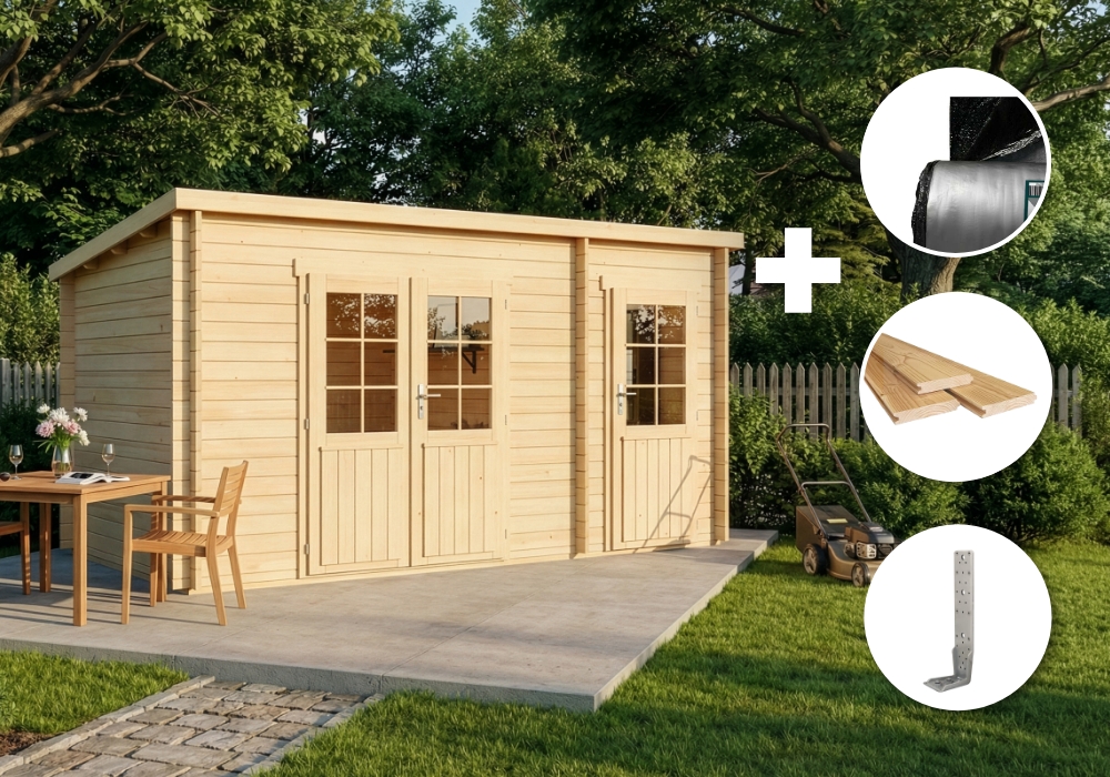 6% Rabatt! ECO Set - Pultdach Gartenhaus Maria mit Anbau | 5x3m Unkategorisiert online kaufen