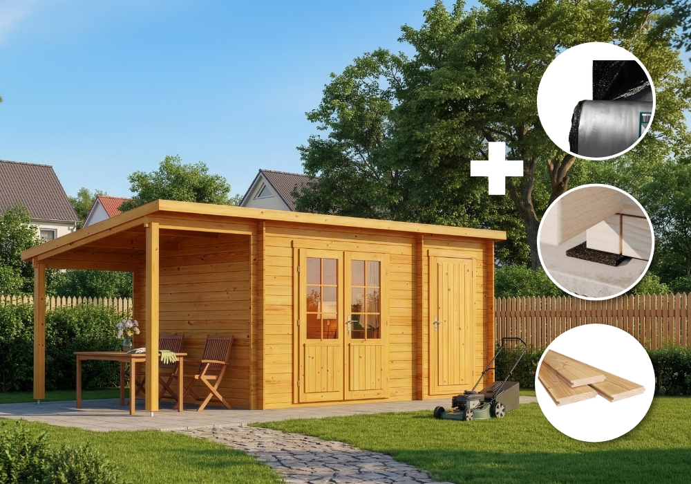 7% Rabatt! ECO Set - Pultdach Gartenhaus Maria mit Anbau & Schleppdach - imprägniert | 6x3m Unkategorisiert online kaufen